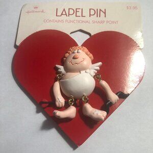New VTG Hallmark Valentine Day Lapel Pin Cupid w Bow & Arrow Legs & Arms Dangle